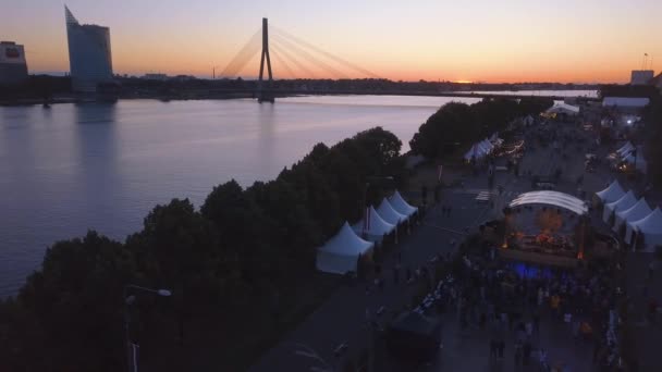 Aerial View Riga Old Town Celebrating Jani People Dancing Singing — Stock Video