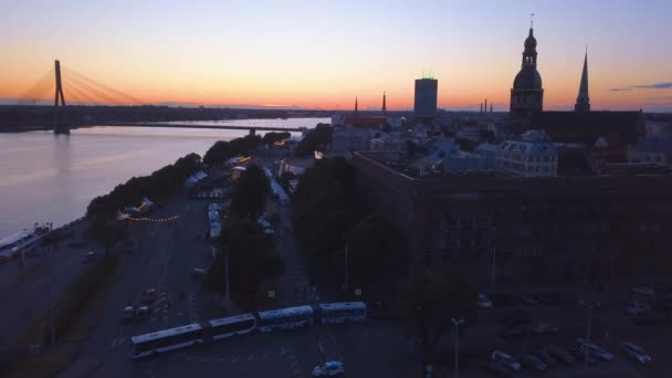 Aerial View Riga Old Town Celebrating Jani People Dancing Singing — Stock Video