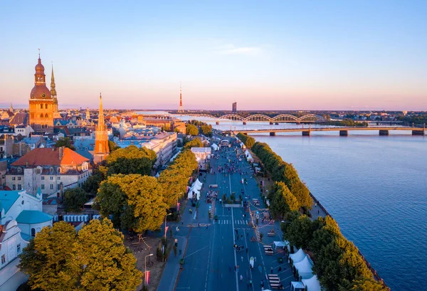 Magical Sunset Aerial View Riga Old Town Jani Ligo Celebration — Stock Photo, Image