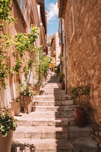 Juli 2018 Taormina Italië Mooie Oude Stad Van Taormina Met — Stockfoto