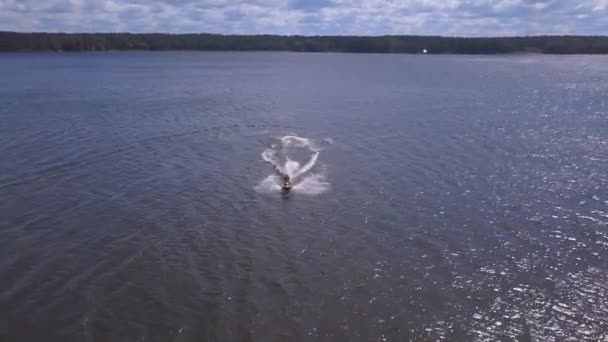 Aerial View Young Man Jet Ski Tropical Lake Vacation Concept — Stock Video