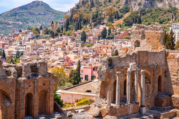 Května 2018 Taormina Itálie Kotel Starověké Řecké Divadlo Taormina Slunečním — Stock fotografie