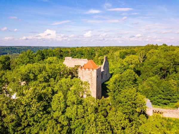 Güzel ünlü new castle Sigulda, Letonya üzerinde havadan görünümü