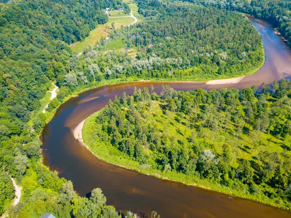 Vista Aérea Ciudad Sigulda Con Río Gauja Puente Sobre Ella —  Fotos de Stock