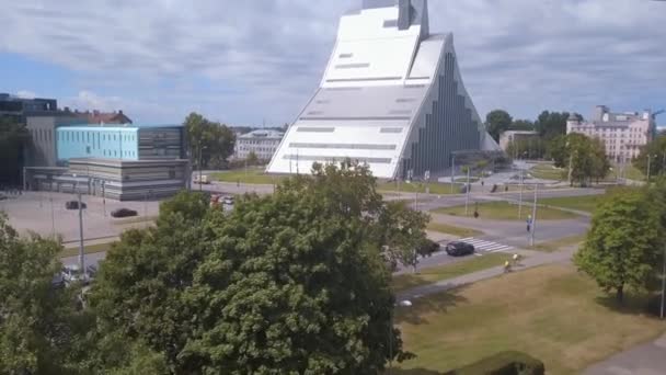 Vackra Flygfoto Över Riga Stad Med Gamla Stan Floden Daugava — Stockvideo