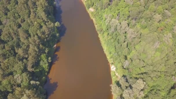 Luchtfoto Sigulda Uitzicht Met Turaides Kasteel Enorme Groene Bossen Brug — Stockvideo