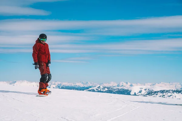 Saalbach Áustria Março 2018 Jovem Snowboard Nos Alpes Austríacos Fazendo — Fotografia de Stock