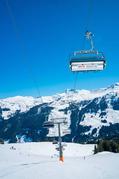 Saalbach Austria March 2018 Ski Lifts Cable Cars Alps Winter — Stock Photo, Image