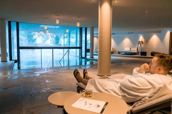 Saalbach Hotel Austria March 2018 Young Man Having Rest Spa — Stock Photo, Image