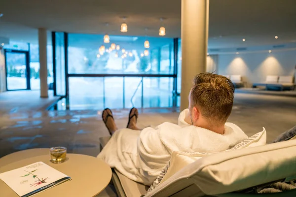 Saalbach Hotel Austria March 2018 Young Man Having Rest Spa — Stock Photo, Image