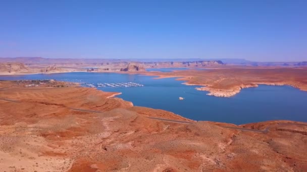 Aerial View Lake Powell Nevada Beautiful View Lake Dam Jet — Stock Video
