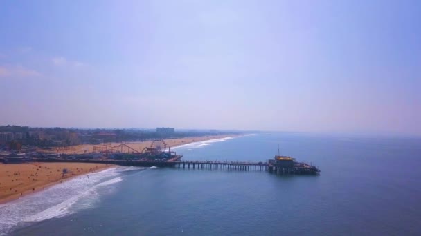 Aerial View Santa Monica Pier Amusement Park Venice Beach California — Stock Video