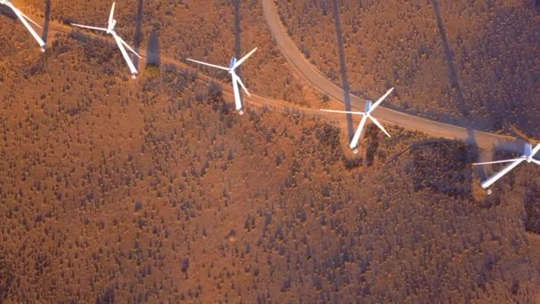 内华达风电场的鸟瞰图 数以百计的风力涡轮机在拉斯维加斯附近的山顶上发电 — 图库视频影像