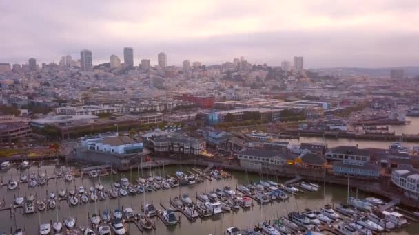 Günbatımı Süre Boyunca Yukarıdan Körfezde Geniş Hava San Francisco Şehir — Stok video