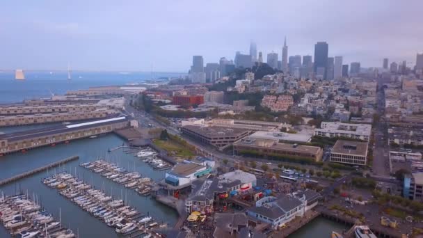 Letecký San Francisco Downtown Pohled Shora Během Západu Slunce Zobrazit — Stock video