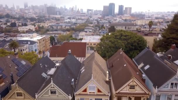 Aerial View Seven Sisters Houses San Francisco Called Painted Ladies — Stock Video