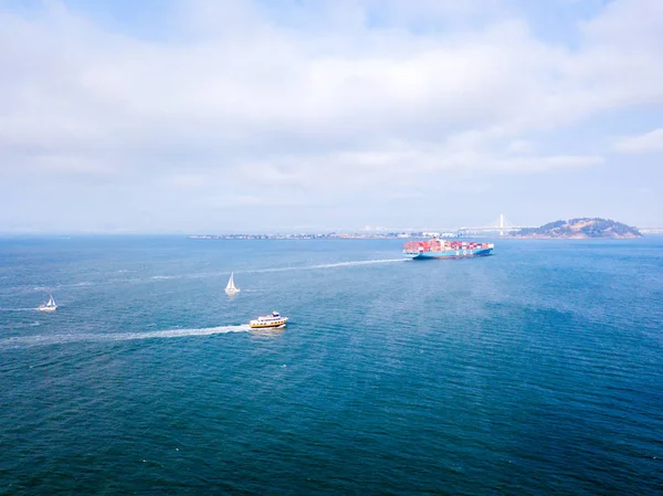 Hermosa Vista Aérea Bahía San Francisco Con Muchos Barcos Prisión —  Fotos de Stock