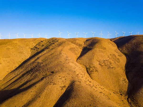 Wind turbine farm from aerial view. Sustainable development, environment friendly of wind turbines by giving renewable, sustainable, alternative energy in Nevada, USA.