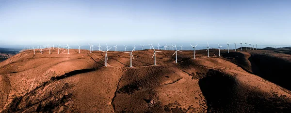 Wind turbine farm from aerial view. Sustainable development, environment friendly of wind turbines by giving renewable, sustainable, alternative energy in Nevada, USA.