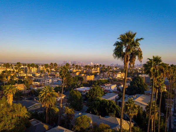 Beverly Hills Calle Con Palmeras Atardecer Los Ángeles Con Cartel — Foto de Stock