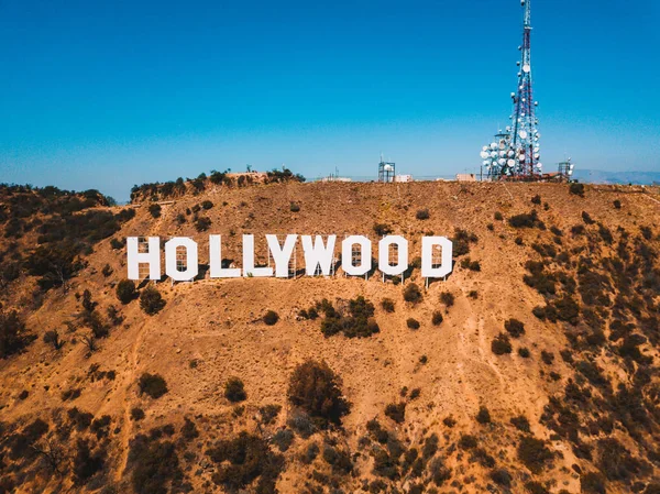 Temmuz 2018 Los Angeles California Hollywood Yazısını Mesafeden Havadan Görünümü — Stok fotoğraf