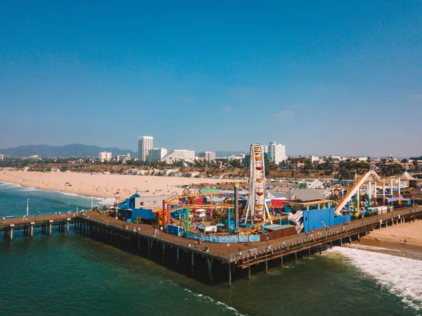 Letecký Pohled Santa Monica Pier Blízkosti Venice Beach Los Angeles — Stock fotografie