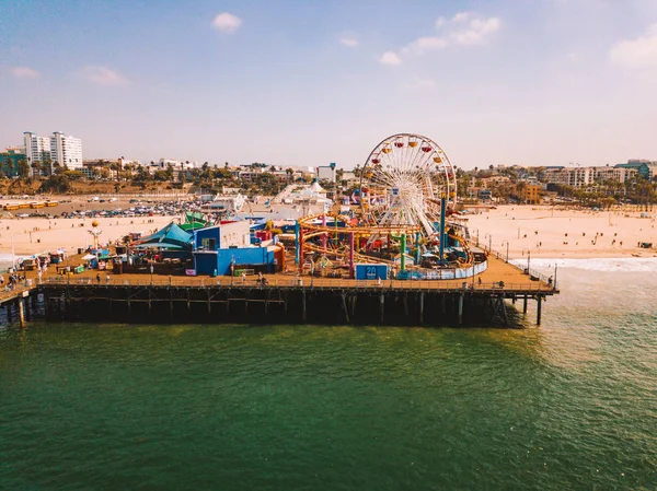 Letecký Pohled Santa Monica Pier Blízkosti Venice Beach Los Angeles — Stock fotografie