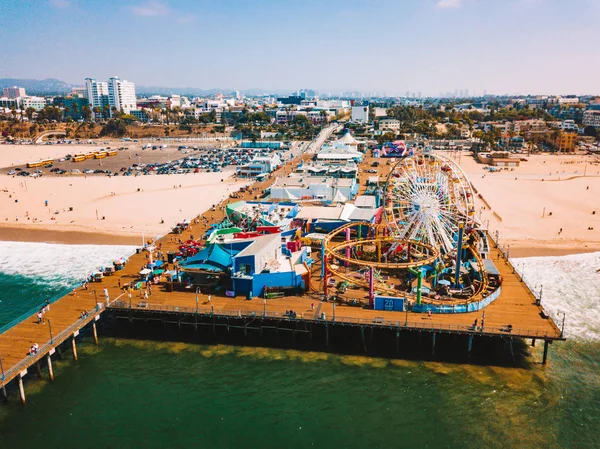 Vue Aérienne Jetée Santa Monica Près Plage Venise Los Angeles — Photo