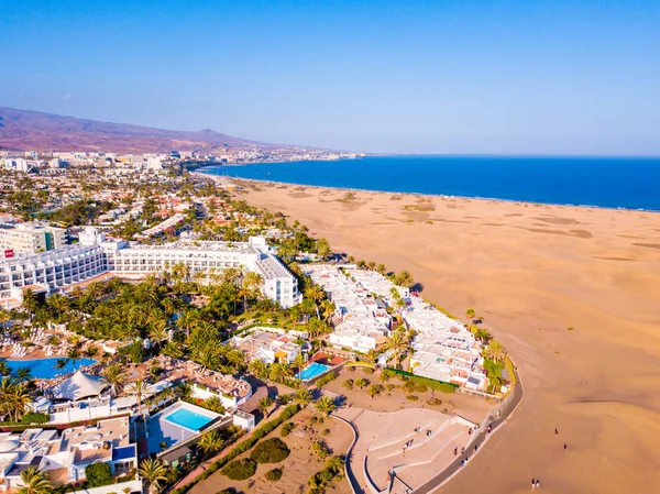 Luchtfoto Van Maspalomas Duinen Het Eiland Gran Canaria Panoramisch Uitzicht — Stockfoto