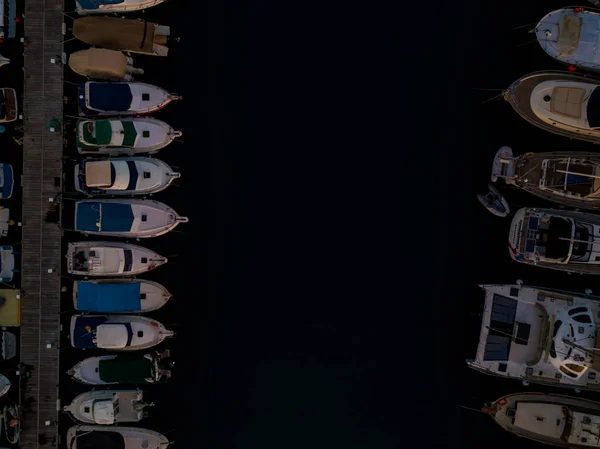 Aerial View Docs Many Yachts Docked Next Each Other Beautiful — Stock Photo, Image