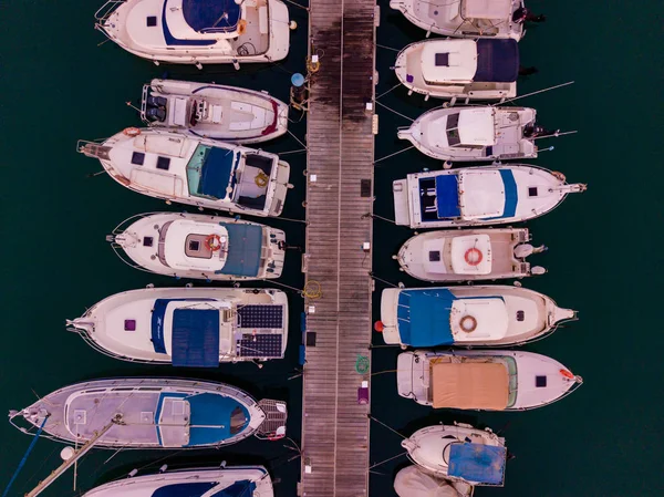 Aerial View Docs Many Yachts Docked Next Each Other Beautiful — Stock Photo, Image