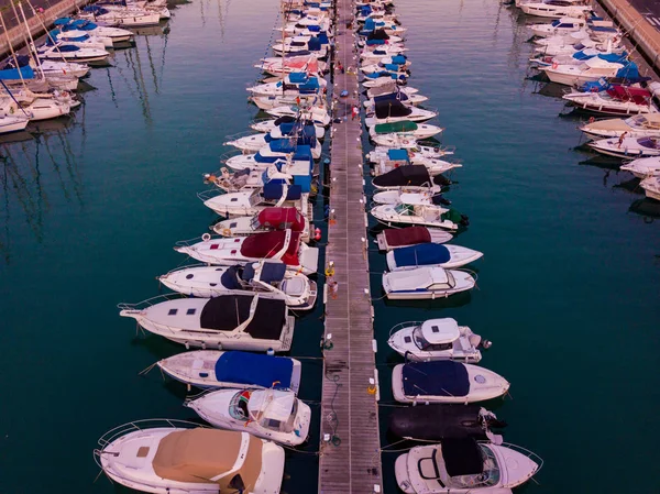 Aerial View Docs Many Yachts Docked Next Each Other Beautiful — Stock Photo, Image