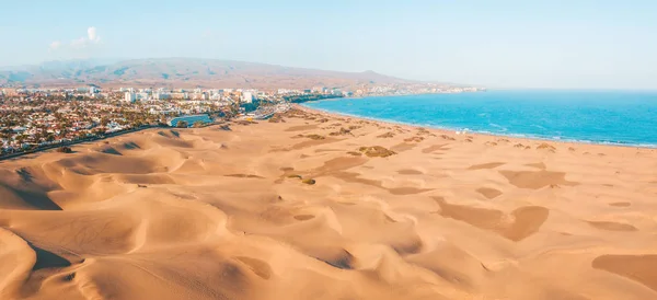Flygfoto Över Maspalomas Sanddyner Gran Canaria Panoramautsikt — Stockfoto