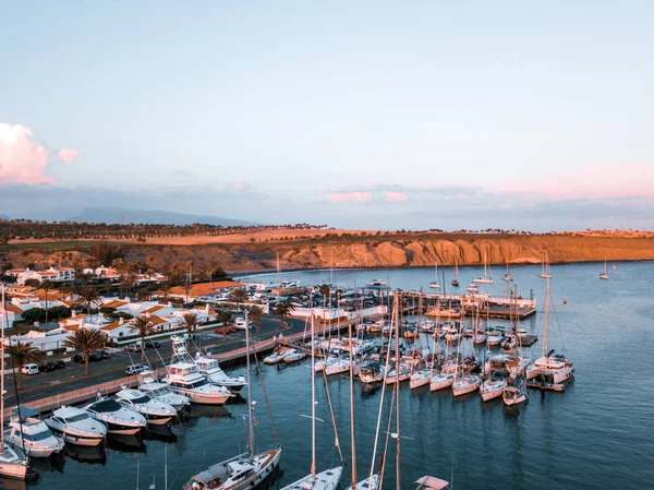 Belle Vue Aérienne Coucher Soleil Sur Les Quais Avec Nombreux — Photo