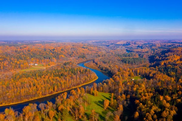Vista Aérea Del Río Gauja Letonia Durante Temporada Dorada Otoño —  Fotos de Stock