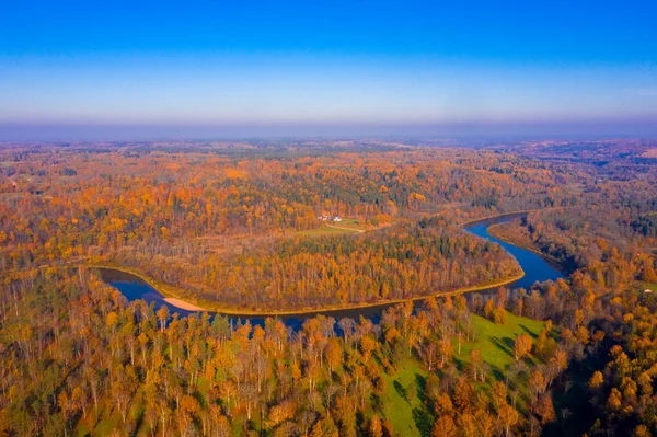 Vista Aérea Del Río Gauja Letonia Durante Temporada Dorada Otoño —  Fotos de Stock