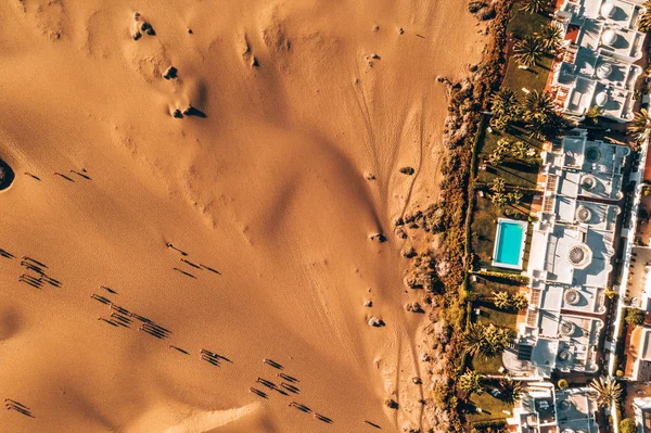 Aerial View People Walking Desert — Stock Photo, Image