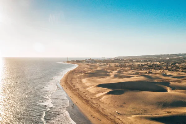 Aerial Maspalomas dunes view on Gran Canaria island near famous RIU hotel.