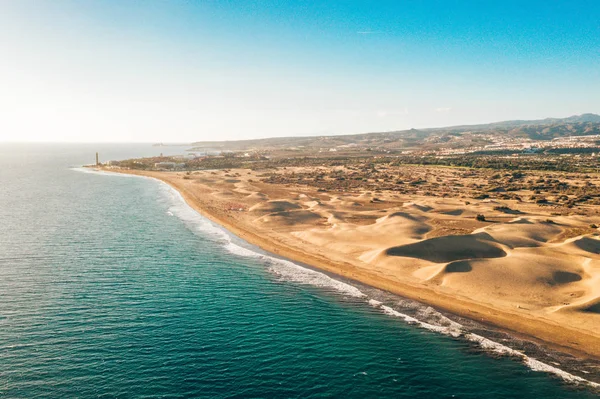 Maspalomas Duinen Luchtfoto Gran Canaria Eiland Buurt Van Beroemde Riu — Stockfoto