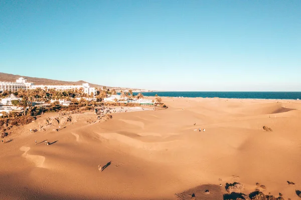 Maspalomas Sanddyner Flygfoto Gran Canaria Island Nära Berömda Riu Hotell — Stockfoto