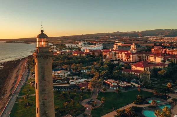Luftaufnahme Eines Leuchtturms Meloneras Gebiet Auf Gran Canaria Bei Magischem — Stockfoto