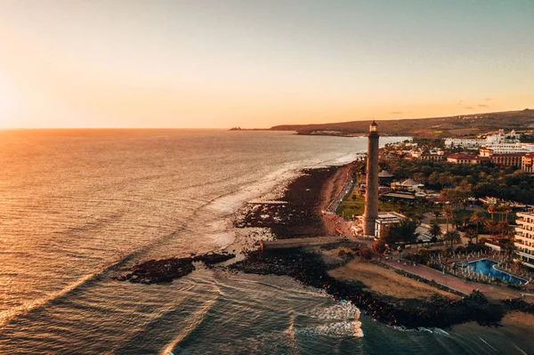 Aerial Lighthouse View Meloneras Area Gran Canaria Island Magical Sunset — Stock Photo, Image