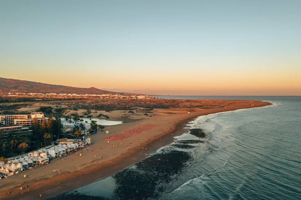 Luchtfoto Van Het Eiland Gran Canaria Tijdens Zonsondergang Strand Buurt — Stockfoto