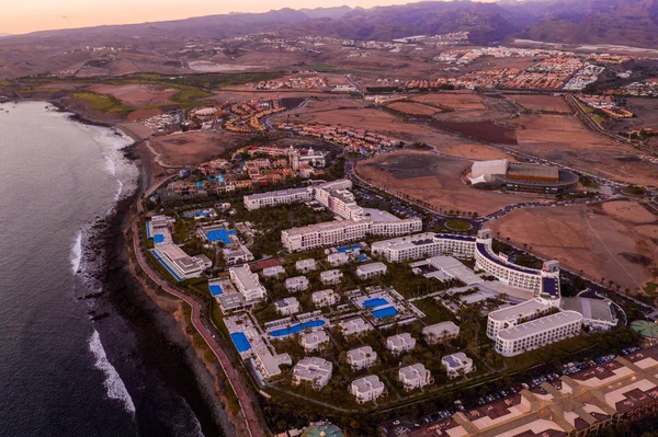 Vue Aérienne Île Gran Canaria Coucher Soleil Belle Plage Près — Photo