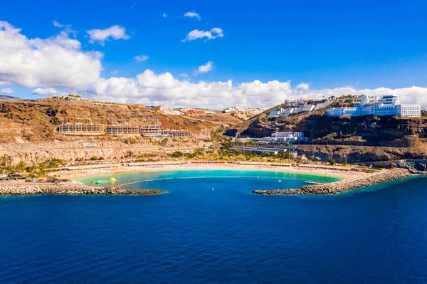 Letecký Pohled Pláž Amadores Ostrově Gran Canaria Španělsku Nejkrásnější Pláž — Stock fotografie