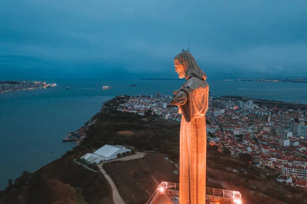 Cristo Rei Pomnik Chrystusa Lizbonie Godzinach Wieczornych Widok Lotu Ptaka — Zdjęcie stockowe