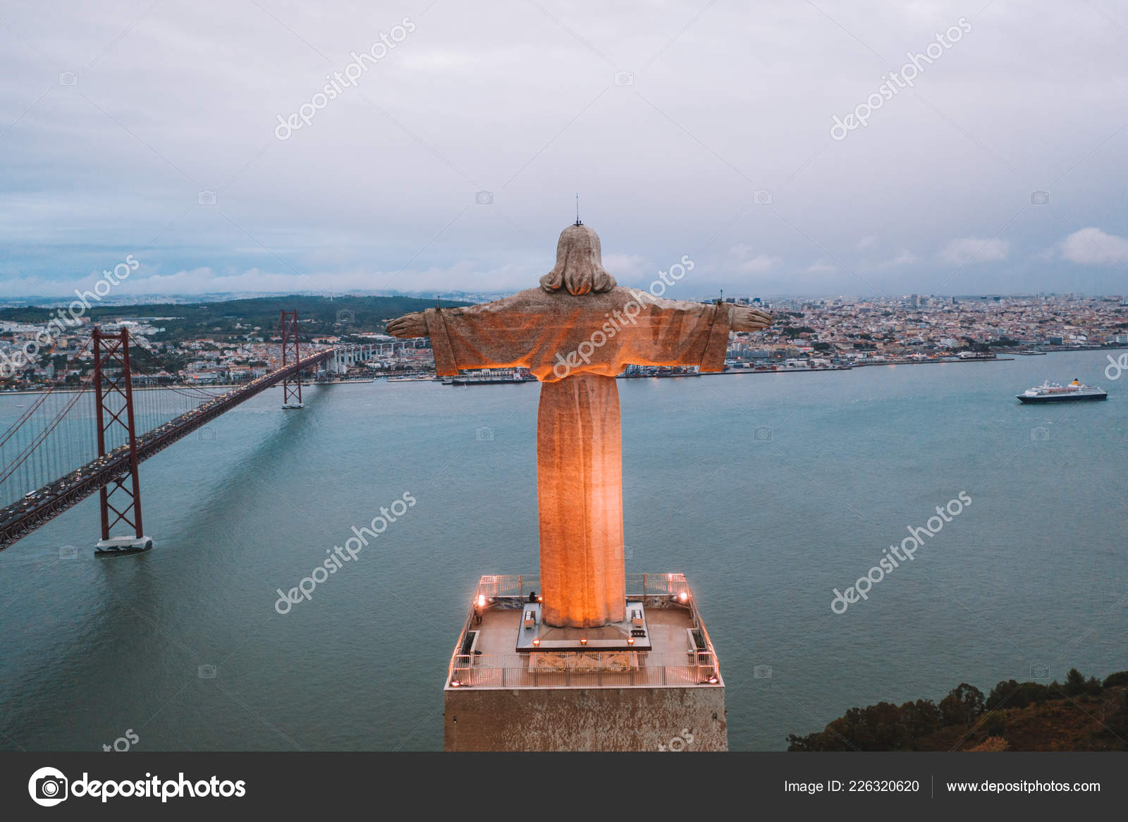 Cristo Rei Christ Statue Lisbon Evening Time Aerial View Lisbon Stock
