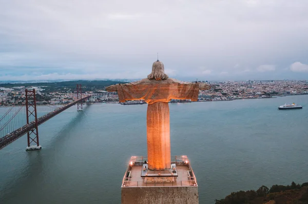 Cristo Rei Άγαλμα Του Χριστού Στη Λισαβόνα Στο Χρόνο Βραδιού — Φωτογραφία Αρχείου