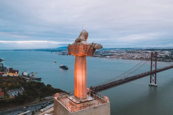 Cristo Rei Christ Statue Lisbon Evening Time Aerial View Lisbon — Stock Photo, Image