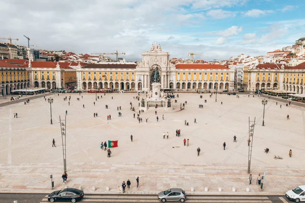 Lisbon Portugal 2018 Luftaufnahme Des Berühmten Praca Comercio Handelsplatz Eines — Stockfoto